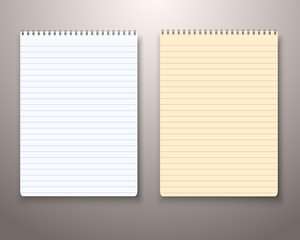 Illustration of Vector Paper Notebook with White and Yellow Sheets. Realistic Vector Notepad Set. Office Equipment, School Supply