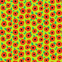 Naklejka premium Ditsy floral pattern with small red roses on green