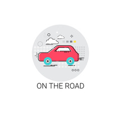 Fototapeta premium Car On Road Tour Tourism Transport Icon Vector Illustration
