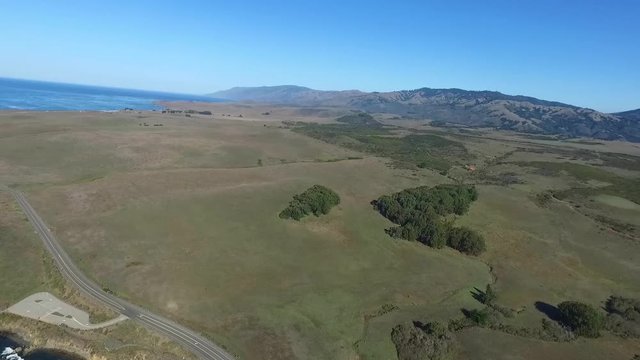 Aerial 360 degree view of the coast at elephant seals vista point, on higway 1, near San simeon, California, United states of america