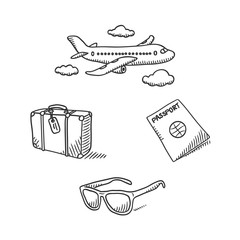 Hand drawn doodle travel symbols set. Vector illustration. © tomasknopp