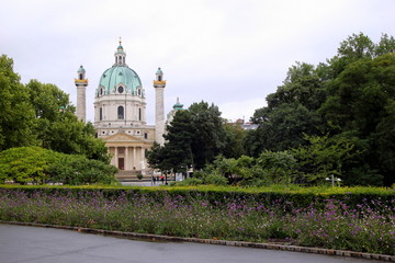 Fototapeta premium Travel to Vienna, Austria. The view on the city landscape in the park.