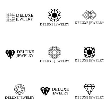 Set of vector luxury jewelery logo templates. Deluxe diamond shapes. Jewelery icons.