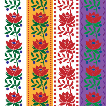 Czech Folk seamless pattern fabric jacquard ribbon trims. Vector illustrations