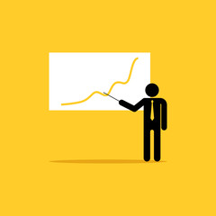 Businessman with pointer stands at the board with graph