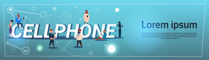 People Group With Cell Smart Phone Chatting Social Network Communication Concept Flat Vector Illustration