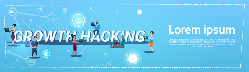 People Group With Gadgets Crowd Hacking Concept Flat Vector Illustration