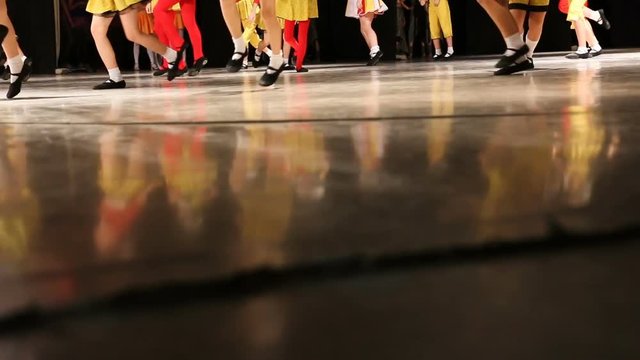 Children dancers legs. Dance group.