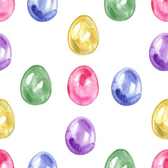 Seamless easter pattern with eggs on white background.