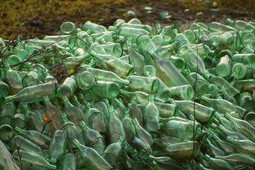 Green glass bottles for recycling