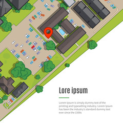City of a top view from the rooftops, trees, cars, highways and town street