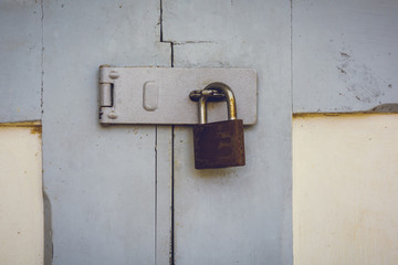 Closeup wooden door with lock