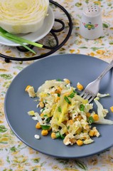 Appetizer of fried Chinese cabbage, corn, egg and onion