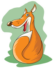 смешная рыжая лисица сидит и улыбается, иллюстрация