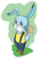 смешной зайчонок протягивает букет цветов, иллюстрация