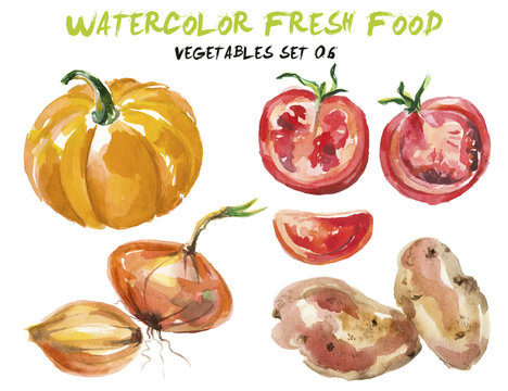 Watercolor vegetables isolated on white
