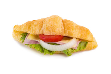 croissant sandwich ham on white background