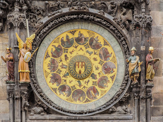 Nahaufnahme des Kalendariums der  astronomischen Uhr am Altstädter Rathaus in Prag, Tschechien
