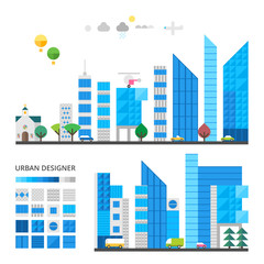 City elements to make your own city. Modern Town. Vector illustration. Flat design.