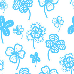 Fototapeta na wymiar Seamless hand drawn pattern vector floral background. Clover wallpaper for Saint Patrick's Day.