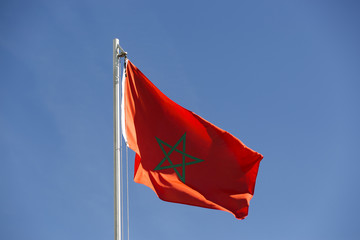National flag of Morocco on a flagpole