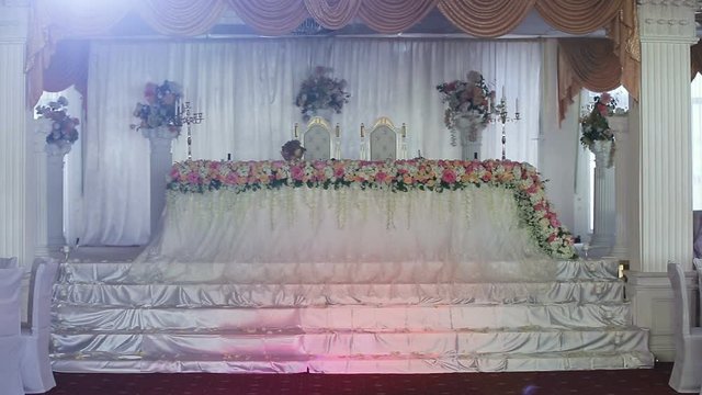 Banquet luxurious hall for wedding and special occasions.Beautiful room for ceremonies and weddings.Wedding hall or other function facility set for fine dining.Place for honeymooners.