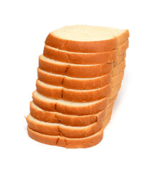 Stack of sliced bread isolated on white background