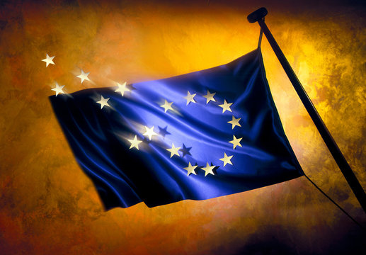 Brexit, stars leaving European flag against golden background