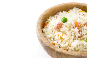 Fried chinese rice with vegetables isolated on white background

