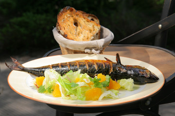 baked mackerel with a fresh lettuce salad