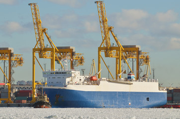Fototapeta na wymiar A huge ship with cargo.