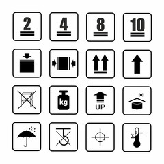 Packaging symbols set 2 of 2 . Vector design isolated on white background.