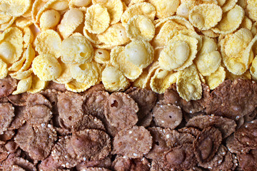 Background of corn and buckwheat flakes, texture.
