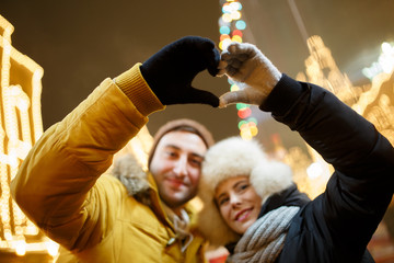 Happy loving couple on street