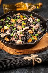 Black spaghetti with seafood