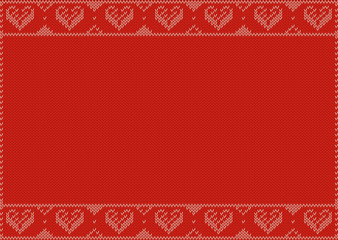Valentines Day Design, Knitting Pattern, Red with hearts and Copy Space.