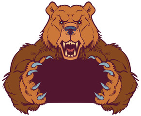 Obraz premium Brown Bear Mascot Holding with Claws Vector Template