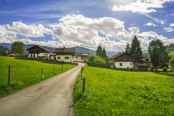 Fototapeta na wymiar Beautiful evening scene on the road to Westendorf village in Tirol, Austria