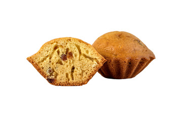 Homemade healthy muffin on white background.