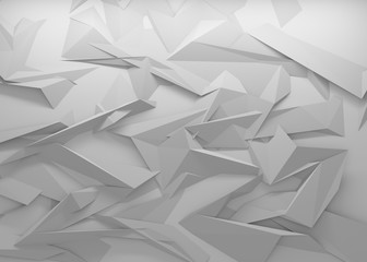 White polygonal triangle geometric texture. 3D rendering background.