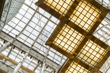 Modern glass roof of office building