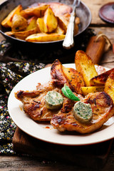 Veal Chops with Sage Butter.selective focus
