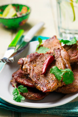 Pork Fillets with Espelette Pepper.selective focus