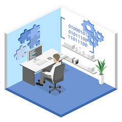 Fototapeta premium Flat 3D vector isometric concept illustration of office software developer