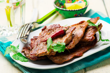Pork Fillets with Espelette Pepper.selective focus