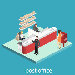 Isometric flat 3D interior of post office.