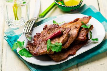 Pork Fillets with Espelette Pepper.selective focus