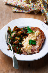 Pork Chops with Mushrooms.selective focus