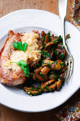 Pork Chops with Mushrooms.selective focus