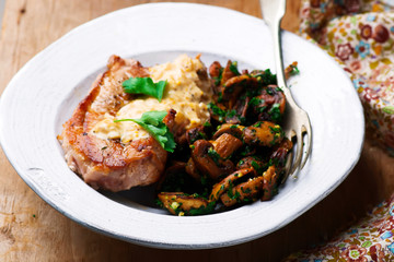 Pork Chops with Mushrooms.selective focus